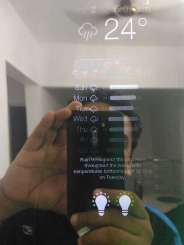 Magic mirror daily weather and light status display